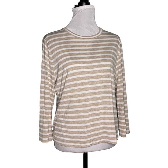 Vince Round Neck Long Sleeve Striped Knit Top Tan White Size Large - Picture 10 of 10